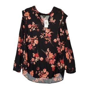 Torrid Floral Blouse Size 2 18/20 NWT Black Pink Challis